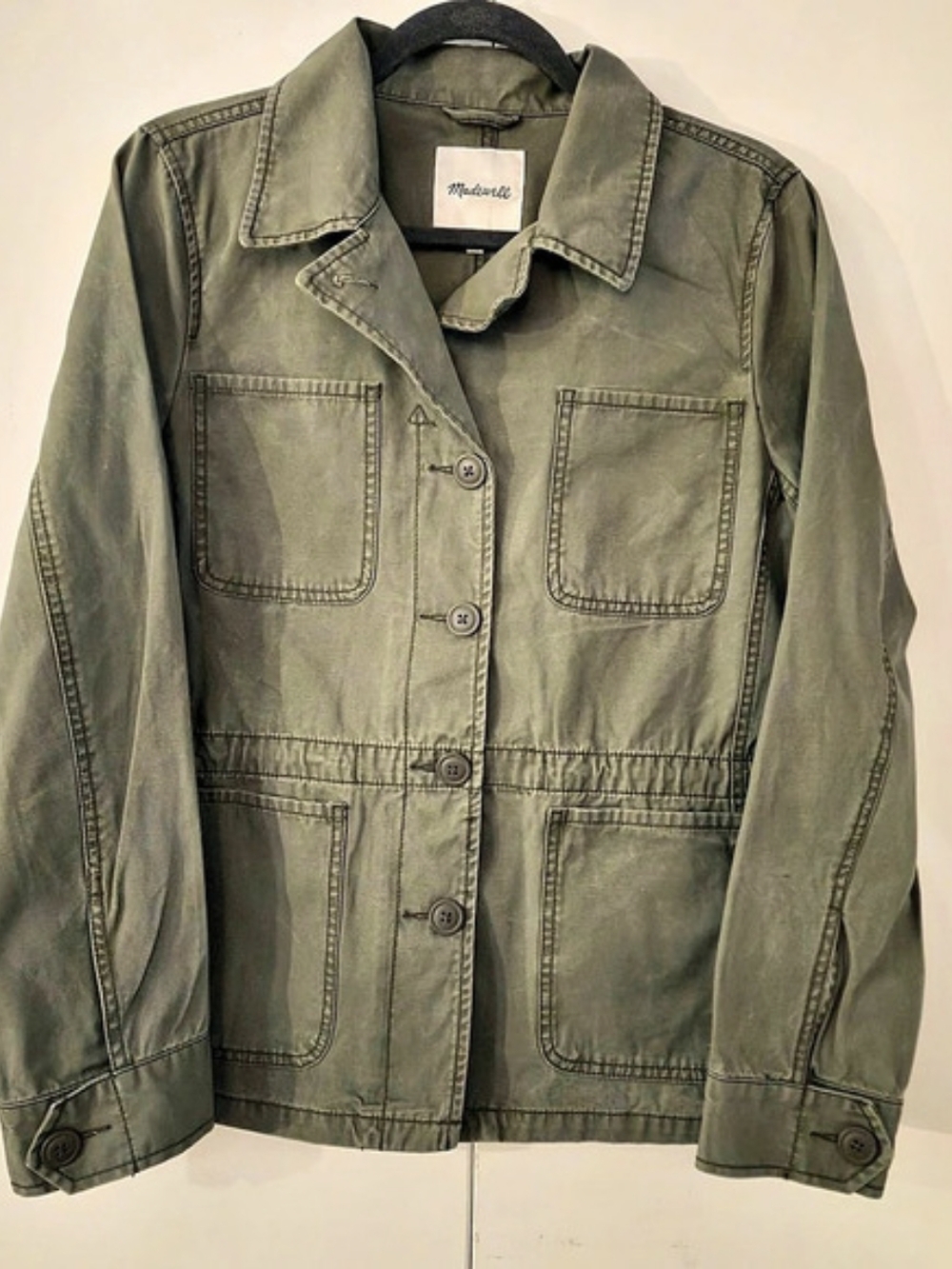 Madewell Cotton Button-Front Utility Field Jacket in Olive Green